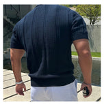 WIAOFELLAS  -  New American Niche Design Knitted Polo Shirt Men Breathable Hollow Short Sleeve Lapel Mesh Tight Sleeve T-shirt