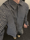Wiaofellas  -  Men's Plaid irt Long Sve Collared Inner Wear Spring Autumn American Retro id Pattern Cleanfit Jaet Loose Fit