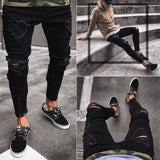 WIAOFELLAS  -  Mens Ripped Skinny Jeans Vintage Wash Slim Fit Stretch Zipper Trousers