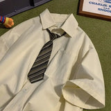 Wiaofellas  -  Men Japanese Style Summer Short Sleeve Shirt with Tie DK Uniform Retro Loose School Blouse Plus Size
