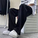 WIAOFELLAS  -  Summer Korean Fashion Simple Ice Silk Wide Leg Pants Men Solid Elastic Waist Pockets Thin High Street Loose Straight Trousers