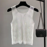 Wiaofellas  -  Mens Vest Hot Diamond Mesh Nightclub Sexy Tank Top Streetwear Fashion Youth Stage Performance Sleeveless Top Men'S Wear New