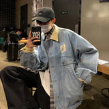Wiaofellas  -  Retro Lapel Denim Jacket Men Jean Jackets Streetwear Turn Down Collar Denim Coats Cotton Casual Black Blue Coats Man Clothing