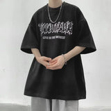 WIAOFELLAS  -  Oversize Alphabet Print T-shirt Men's Spring Summer Heavy Weight Thin Short Sleeve Fashion Hip Hop 5-point Sleeve T Shirts