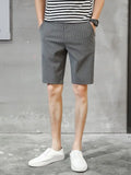 Wiaofellas  -  Men's Summer New Fashion Solid Color Casual Shorts Male Korean Slim Fit Short Pants Men Striped Knee Length Shorts G295