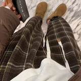 WIAOFELLAS  -  Retro Plaid Pants Casual Straight-cut Men's Fashion New Chinese Style Loose Ins Handsome