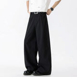 WIAOFELLAS  -  Simple Men's Suit Pants Solid Color Straight Wide Leg Summer Bottom Korean Silhouette Drape Cleanfit Male Trousers