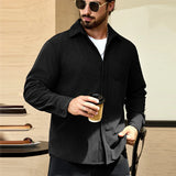 Wiaofellas  -  Spring Men's Leisure Corduroy Oversized Shirts Buttoned Lapel Long Sleeve Solid Color Texture Vintage Casual Streetwear S-3XL
