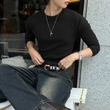WIAOFELLAS  -  Men T Shirt Solid Color O-neck Long Sleeve Knitted Male Tee Tops Streetwear Spring Fashion Casual Men Clothing S-5XL