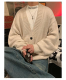 WIAOFELLAS  -  Autumn Winter New V-neck Cardigan Men's Loose Casual Knitted Sweater Trendy Daliy Simple All-match High Street Soft Coats