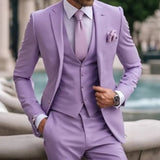 WIAOFELLAS  -  Elegant Purple Suits for Men 3 Piece Fashion Business Smart Casual Male Suit Slim Wedding Party Tuxedo (Blazer+Vest+Pants)