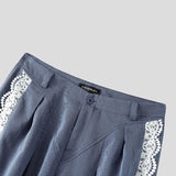 WIAOFELLAS  -  Men Wide Leg Pants Lace Patchwork Button Pleated Joggers Trousers Men Streetwear 2025 Oversize Fashion Casual Long Pants