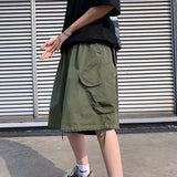 WIAOFELLAS  -  Khaki 7-point Men Summer Thin Japanese Workwear Wide-leg Loose Over-knee Shorts