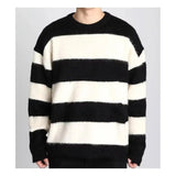 WIAOFELLAS  -  American Retro round Ne f High Collar Striped Sweater Knitted Heavyweight Autumn Winter Casual Loose Fit Long Sve