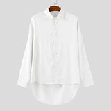 Wiaofellas  -  Men Shirt Patchwork See Through Lapel Long Sleeve Loose Men Clothing Streetwear Fashion Casual Male Shirts S-5XL