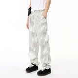 Wiaofellas  -  Men's Wear Spring Autumn Korean Style Contrast Color Vertical Striped Casual Long Pants Trendy Streetwear Pocket Pants