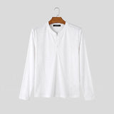 Wiaofellas  -  Men's T Shirt Solid Color V Neck Long Sleeve Loose Casual Men Clothes Streetwear Fashion Leisure Tee Tops For Man