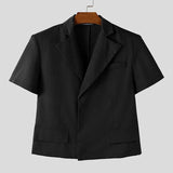 WIAOFELLAS  -  Men Blazer Solid Color Lapel Short Sleeve Casual Crop Blazer Men Streetwear Fashion Elegant Leisure Male Suit S-5XL 2026