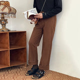 Wiaofellas Waist High Straight Woolen Men's Casual Pants New Autumn Winter Vintage Hidden Buttom Bottom Design Trousers 2A0527