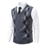 Wiaofellas  -  Men's Knitted Warm Sweater in Autumn and Winter V-neck Vest Diamond Grid Twisted Flower Casual Fashion Versatile Top
