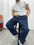WIAOFELLAS  -  Striped slacks Loose straight cone slacks Hip hop niners wide leg striped slacks