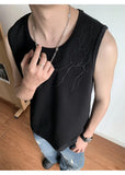WIAOFELLAS  -  Embroidery Design Men's Tankk Tops Casial Round Collar Sleeveless Tops Solid Color Loose Pullover Male Vests Summer