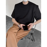 WIAOFELLAS  -  Summer T Shirt Men Fashion Black White Casual Short Sleeved T-shirt Men Streetwear Korean Loose Shoulder Pad T Shirt Mens Top