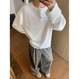 WIAOFELLAS  -  Spring Long Sleeved T-shirt Men Fashion Button White Casual T Shirt Men Streetwear Korean Loose Pleated T Shirt Mens Top M-2XL