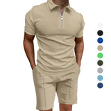 Wiaofellas  -  Men's Summer Suits Solid Color Waffle Lapel Slim-fit Short Sleevett-shirt Casual Fashion Men's Clothing
