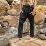 WIAOFELLAS  -  Mens Pants Men's Clothing Cotton and Linen New Solid Color Punk Design Slant Pockets Outdoor Loose Casual Breathable Long Pant