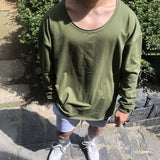 WIAOFELLAS  -  American Street Solid Color Round Neck Fitness Sports Long-Sleeved Tops Mens Loose Casual T-Shirt Training Running Base Layer