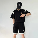WIAOFELLAS  -  Plus Size Golf Tennis Short Sleeve Men's Polo Shirts + Shorts Summer 2 Piece Men Sports Sets Fashion Cotton V-Neck Mens Clothing