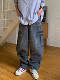 WIAOFELLAS  -  2025 Spring High Street Men's Denim Cargo Pants Washed Multi-pocket Design Jeans Loose Straight Wide Leg Male Pants