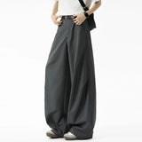 WIAOFELLAS  -  Korean Style Men's Pants Pleated Design Solid Color Straight Loose Machete Trousers Wide Leg Casual Male Bottom New