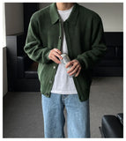 WIAOFELLAS  -  Autumn and Winter Thick Sweater Jacket Men's Solid Color Loose and Handsome Knitted Cardigan Casual Neutral Style