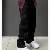 WIAOFELLAS  -  Men's Clothing Spring Autumn Vacation Solid Color Elastic High Waisted Pockets Casual Fashionable Preppy Style Trousers Pants