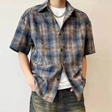 WIAOFELLAS  -  New Summer Shirts Men's Turn-down Collar Plaid Design Short Sleeved Shirt Casual Single Breasted Loose Male Tops