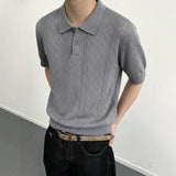 Wiaofellas  -  Loose Fit Men's Short Sleeve Polo Shirt Retro Knitted Summer T-Shirt Commute Casual Wear Comfortable Breathable Pure Color