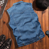 Wiaofellas  -  New Mens Spring Autumn Ripped Sleeveless Jeans Jackets Men Pockets Denim Waistcoats Male Cowboy Gilet Tank Streetwear D719