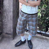 Wiaofellas  -  Retro American Plaid Casual Pants Loose Straight Leg Wide Leg Seven-Foot Slimming Shorts for Men And Women