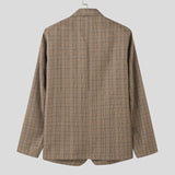 WIAOFELLAS  -  Men Blazer Plaid Lapel Long Sleeve Button Casual Suits Men Streetwear Autumn Fashion Leisure Male Coats S-5XL