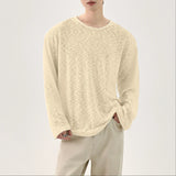 WIAOFELLAS  -  Men T Shirt Solid Color O-neck Long Sleeve Korean Style Male Tee Tops Streetwear Loose Fashion Casual Men Clothing