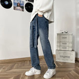 WIAOFELLAS  -  New Autumn Style Versatile Trendy Brand Loose Slimming American High Street Trousers Washed Casual Straight Wide Leg Jeans