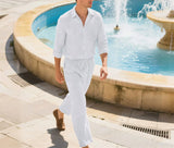 Wiaofellas  -  Spring and Autumn Men's Casual Linen Loose-fitting Breathable Suit, Fashionable and High-quality Long-sleeved Shirt, Long Pants