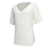 Wiaofellas  -  Mens Hollow Casual Knitted Tops Genderless Summer New Fashion Vacation White Loose Breathable Short Sleeve T-Shirt Unisex