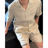 Wiaofellas  -  Summer Old Money Style Casual Suit Men's Short-sleeved Shirt Loose Drawstring Shorts Handsome Retro Two-piece Set