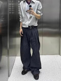 WIAOFELLAS  -  American Stripe Folded Casual Pants Men's High Waist Design Wide Leg Slimming Pants High Street Drape Long Pants Autumn