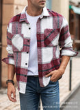 WIAOFELLAS  -  Men's Flannel Shirts Casual Button Down Plaid Shirt Jacket Long Sleeve Fleece Shacket with Pockets