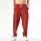 WIAOFELLAS  -  New Spring and Autumn Fashion Trend Loose Relaxed High Waist Panel Pocket Solid Color Versatile Men's Linen Harlan Pants