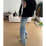 Wiaofellas  -  Men Cleanfit Loose Straight Jeans American High Street Heavyweight Washed Blue A‑Fit Denim Trousers Casual Streetwear Long Pants